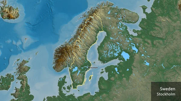 Primer Plano Zona Fronteriza Suecia Mapa Relieve Punto Capital Esquema —  Fotos de Stock