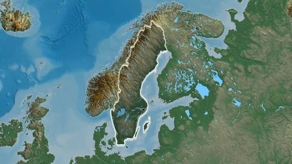 Крупный План Пограничной Зоны Швеции Выделяющийся Тёмным Наложением Рельефную Карту — стоковое фото