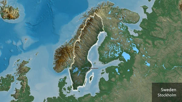 Крупним Планом Швеція Виділяє Прикордонну Зону Темним Накладанням Карту Рельєфу — стокове фото