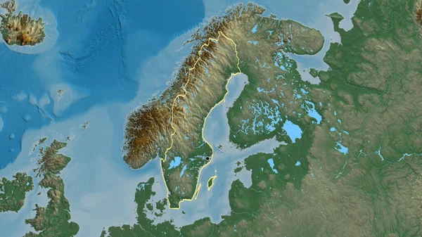 지도에서 스웨덴 지역의 사진입니다 나라의 모양을 둘러싸고 — 스톡 사진