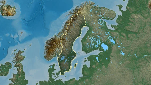 Крупный План Пограничной Зоны Швеции Выделяющийся Тёмным Наложением Рельефную Карту — стоковое фото