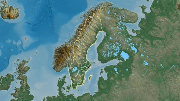 Close Van Het Zweedse Grensgebied Zijn Regionale Grenzen Een Reliëfkaart — Stockfoto