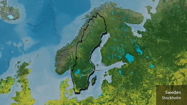 Närbild Sveriges Gränsområde Topografisk Karta Huvudpunkt Skalade Kanter Landet Form — Stockfoto