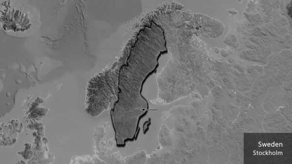 Close Sweden Border Area Highlighting Dark Overlay Grayscale Map Capital — Stock Photo, Image