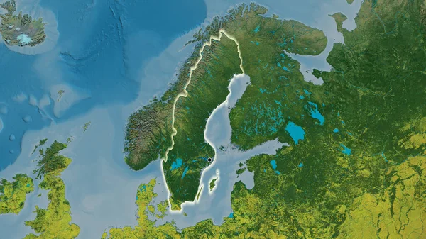Крупный План Границы Швеции Топографической Карте Отличный Момент Светится Вокруг — стоковое фото