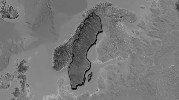 Zbliżenie Strefy Przygranicznej Szwecji Ciemnym Pokryciem Mapie Skali Szarości Główny — Zdjęcie stockowe
