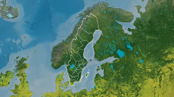 Detailní Záběr Pohraniční Oblasti Švédska Jeho Regionálních Hranic Topografické Mapě — Stock fotografie
