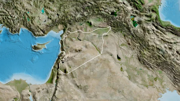 Närbild Syriens Gränsområde Satellitkarta Huvudpunkt Skissera Runt Landet Form — Stockfoto
