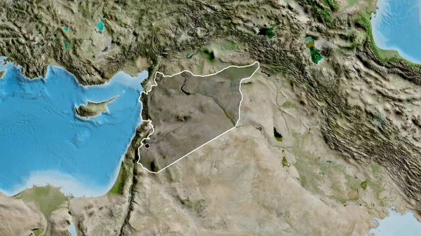 Närbild Syriens Gränsområde Med Mörk Överlagring Satellitkarta Huvudpunkt Skissera Runt — Stockfoto