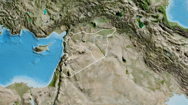 Närbild Syriens Gränsområde Och Dess Regionala Gränser Satellitkarta Huvudpunkt Skissera — Stockfoto