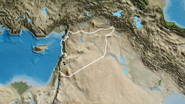 Närbild Syriens Gränsområde Satellitkarta Huvudpunkt Glow Runt Landet Form — Stockfoto