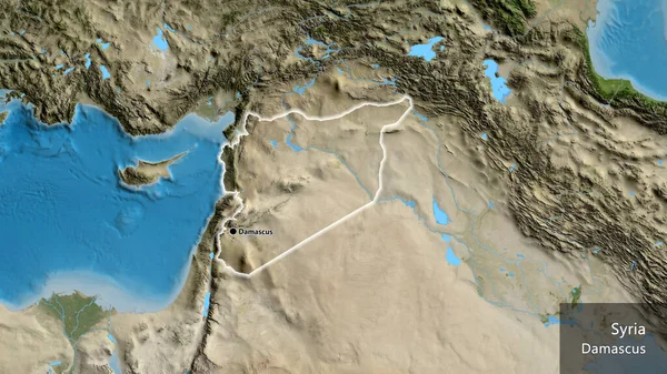 Close Área Fronteira Síria Mapa Satélite Ponto Capital Brilha Volta — Fotografia de Stock