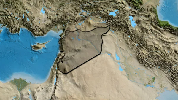 Zbliżenie Strefy Przygranicznej Syrii Ciemną Pokrywą Mapie Satelitarnej Główny Punkt — Zdjęcie stockowe