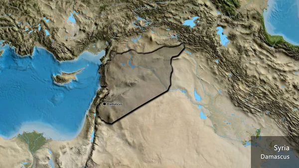 시리아 지역의 촬영은 지도에 오버레이로 표시되어 국토의 가장자리를 나라의 — 스톡 사진