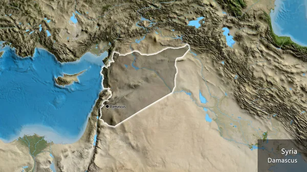시리아 지역의 촬영은 지도에 오버레이로 표시되어 국가의 형태로 있습니다 나라의 — 스톡 사진