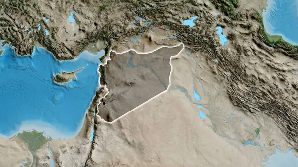 시리아 지역의 촬영은 지도에 오버레이로 표시되어 전국을 누비며 젓는다 — 스톡 사진