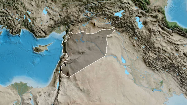 Närbild Syriens Gränsområde Med Mörk Överlagring Satellitkarta Huvudpunkt Skissera Runt — Stockfoto
