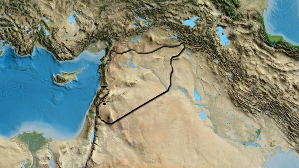 Nahaufnahme Des Syrischen Grenzgebiets Auf Einer Satellitenkarte Kapitalpunkt Abgeschrägte Ränder — Stockfoto