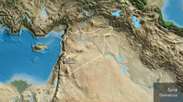 Close Área Fronteira Síria Mapa Satélite Ponto Capital Esboço Torno — Fotografia de Stock