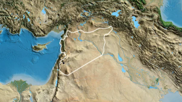Close Área Fronteira Síria Mapa Satélite Ponto Capital Brilho Torno — Fotografia de Stock