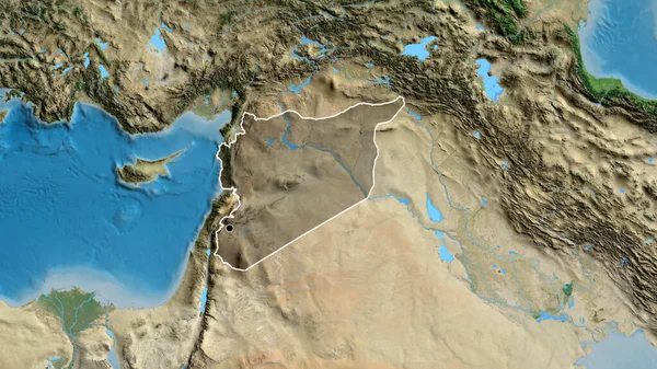 시리아 지역의 촬영은 지도에 오버레이로 표시되어 나라의 모양을 둘러싸고 — 스톡 사진