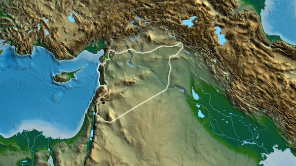 Close Zona Fronteiriça Síria Num Mapa Físico Ponto Capital Brilho — Fotografia de Stock