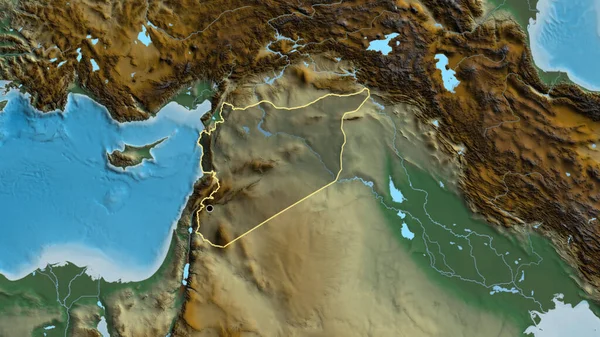 시리아 지역의 촬영은 지도에 오버레이로 조명되고 나라의 모양을 둘러싸고 — 스톡 사진