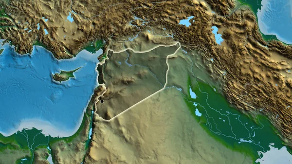 Detailní Záběr Pohraniční Oblasti Sýrie Zvýrazňující Tmavou Vrstvu Fyzické Mapě — Stock fotografie