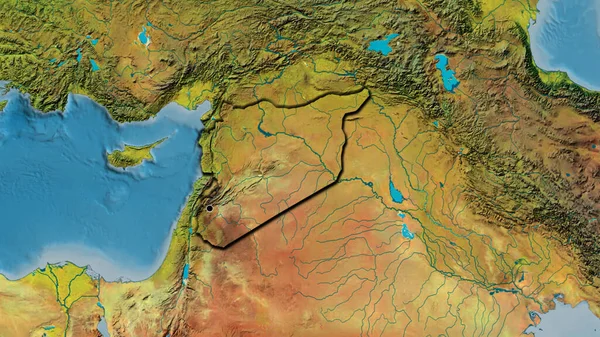 Gros Plan Frontière Syrienne Sur Une Carte Topographique Point Capital — Photo