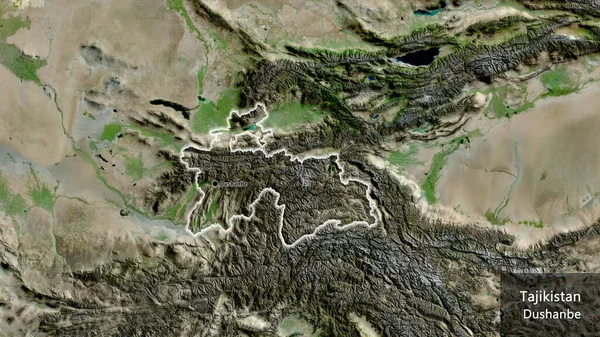 Närbild Tadzjikistans Gränsområde Satellitkarta Huvudpunkt Glow Runt Landet Form Landets — Stockfoto
