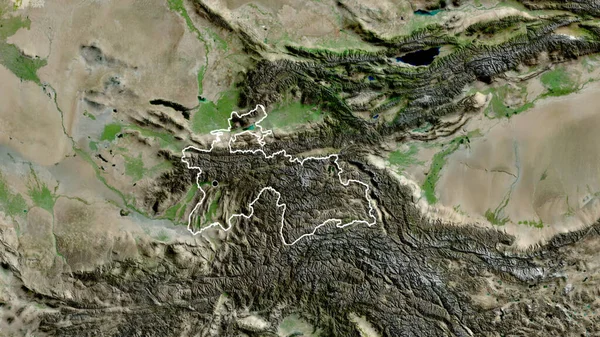 Närbild Tadzjikistans Gränsområde Satellitkarta Huvudpunkt Skissera Runt Landet Form — Stockfoto