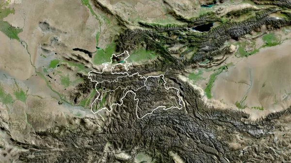 Närbild Tadzjikistans Gränsområde Och Dess Regionala Gränser Satellitkarta Huvudpunkt Skissera — Stockfoto