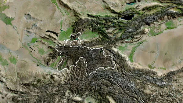 Närbild Tadzjikistans Gränsområde Med Mörk Överlagring Satellitkarta Huvudpunkt Skissera Runt — Stockfoto