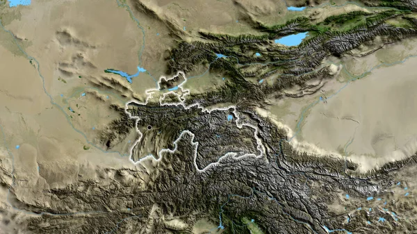 在卫星地图上对塔吉克斯坦边境地区进行了密切监视 资本点 风靡全国 — 图库照片