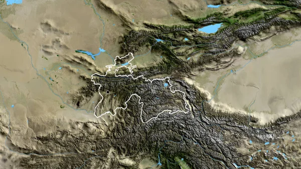 Primer Plano Zona Fronteriza Tayikistán Mapa Satelital Punto Capital Esquema — Foto de Stock