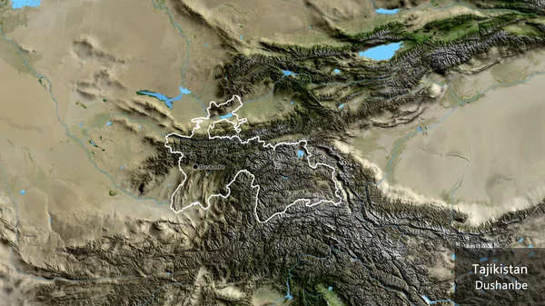 Närbild Tadzjikistans Gränsområde Satellitkarta Huvudpunkt Runt Landet Landets Engelska Namn — Stockfoto