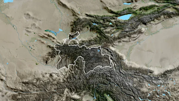 Крупный План Приграничной Зоны Таджикистана Темным Наложением Спутниковую Карту Отличный — стоковое фото