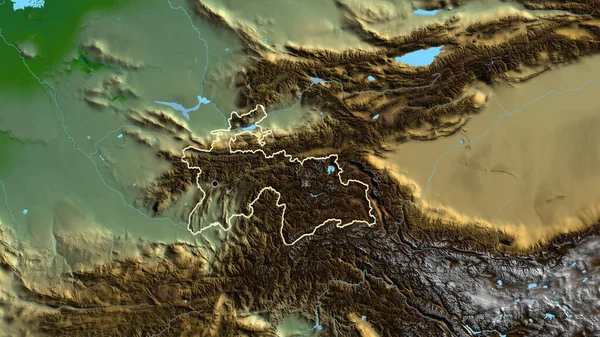 物理的な地図上のタジキスタン国境地域のクローズアップ 資本ポイント 全国の概要 — ストック写真