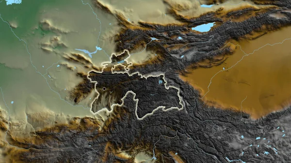 Apropierea Zonei Frontieră Din Tadjikistan Evidențiază Suprapunere Întunecată Hartă Relief — Fotografie, imagine de stoc