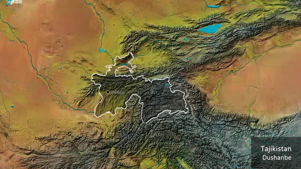 Närbild Tadzjikistans Gränsområde Med Ett Mörkt Överdrag Topografisk Karta Huvudpunkt — Stockfoto