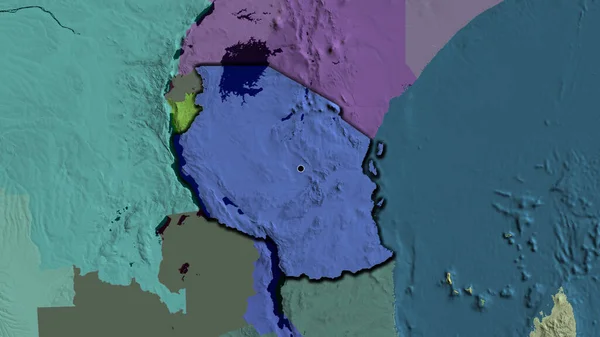 stock image Close-up of the Tanzania border area on a administrative map. Capital point. Bevelled edges of the country shape. 