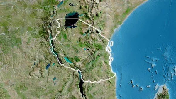 Close Área Fronteira Tanzânia Mapa Satélite Ponto Capital Brilho Torno — Fotografia de Stock