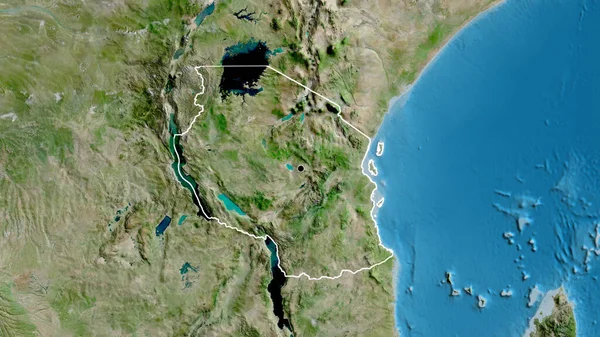 Κοντινό Πλάνο Της Παραμεθόριας Περιοχής Της Τανζανίας Δορυφορικό Χάρτη Σημάδι — Φωτογραφία Αρχείου