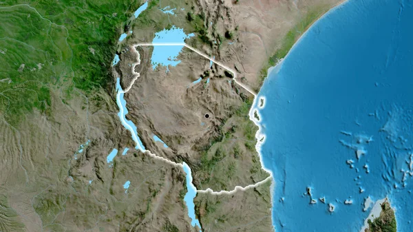 Primer Plano Zona Fronteriza Tanzania Mapa Satelital Punto Capital Brillan — Foto de Stock