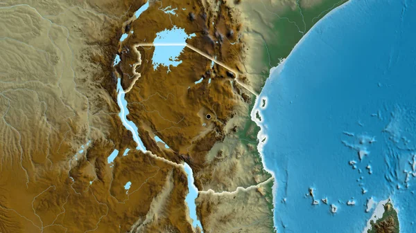 Close Área Fronteiriça Tanzânia Mapa Ajuda Ponto Capital Brilho Torno — Fotografia de Stock