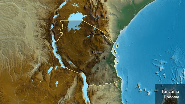 Közelkép Tanzániai Határ Menti Területről Amely Egy Domborzati Térképen Sötét — Stock Fotó