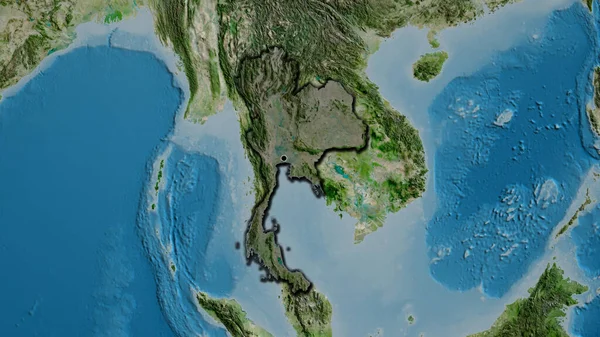 衛星地図上の暗いオーバーレイで強調タイ国境地域のクローズアップ 資本ポイント 国の形の縁が隠されている — ストック写真