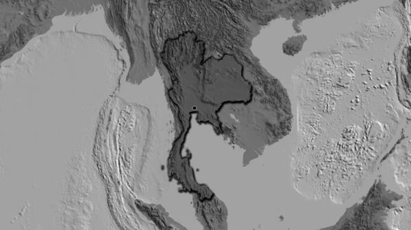 Zbliżenie Strefy Przygranicznej Tajlandii Ciemnym Pokryciem Mapie Dwupoziomowej Główny Punkt — Zdjęcie stockowe