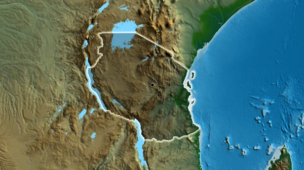 Close Área Fronteiriça Tanzânia Destacando Com Uma Cobertura Escura Mapa — Fotografia de Stock