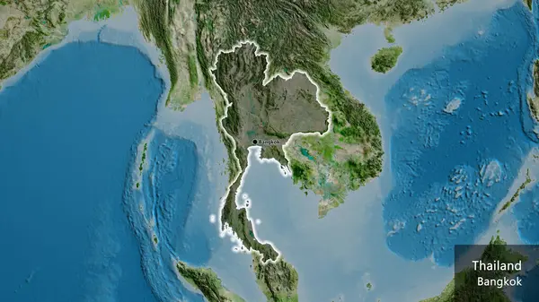 Detailní Záběr Pohraniční Oblasti Thajska Zvýrazňující Tmavý Překryv Satelitní Mapě — Stock fotografie